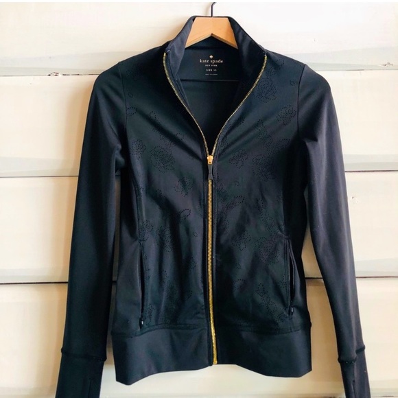 Kate Spade Laser Cut Floral Black Track Jacket Take A Leap